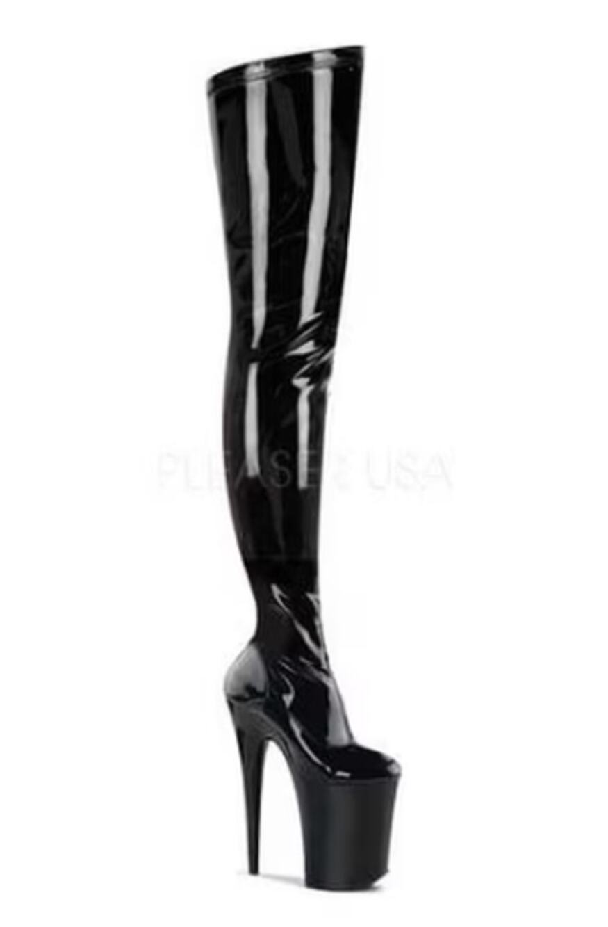 Pleaser Infinity-4000 Black Patent Platform Thigh High Boots US 7 New in Box